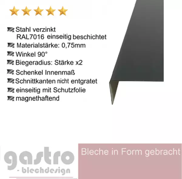 Dachwinkel 3-fach Kantenschutz Stahl verzinkt, 0,75mm stark, RAL 7016 Anthrazitgrau